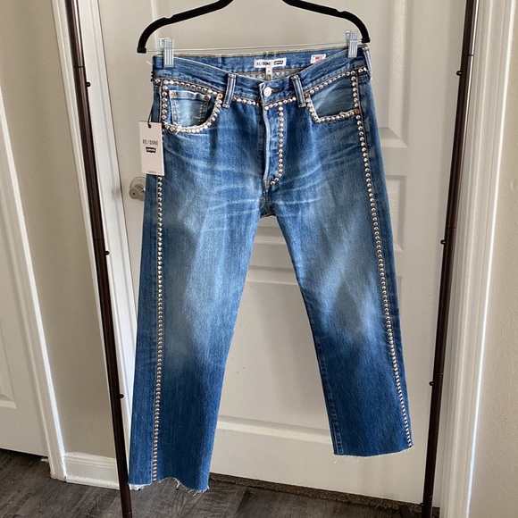 NWT RE/DONE x Levi’s Rare Studded Boyfriend Denim Jeans in Indigo Blue Size 26 - Picture 3 of 15